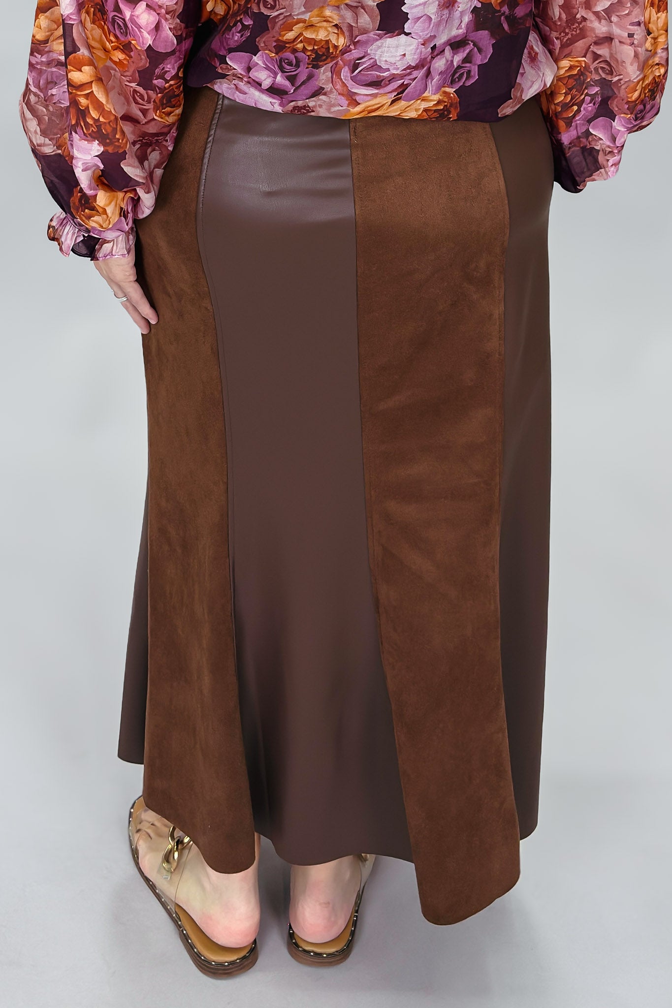 Brown THML leather maxi skirt with a sleek full-length shape