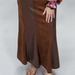 THML brown leather maxi skirt with rich neutral finish