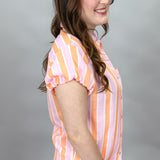 You Can't Lose Me Stripe Gauze Button Up Top, Tangerine