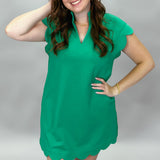 You Really Got Me Green Scallop Sleeve Midi Dress