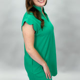 You Really Got Me Green Scallop Sleeve Midi Dress