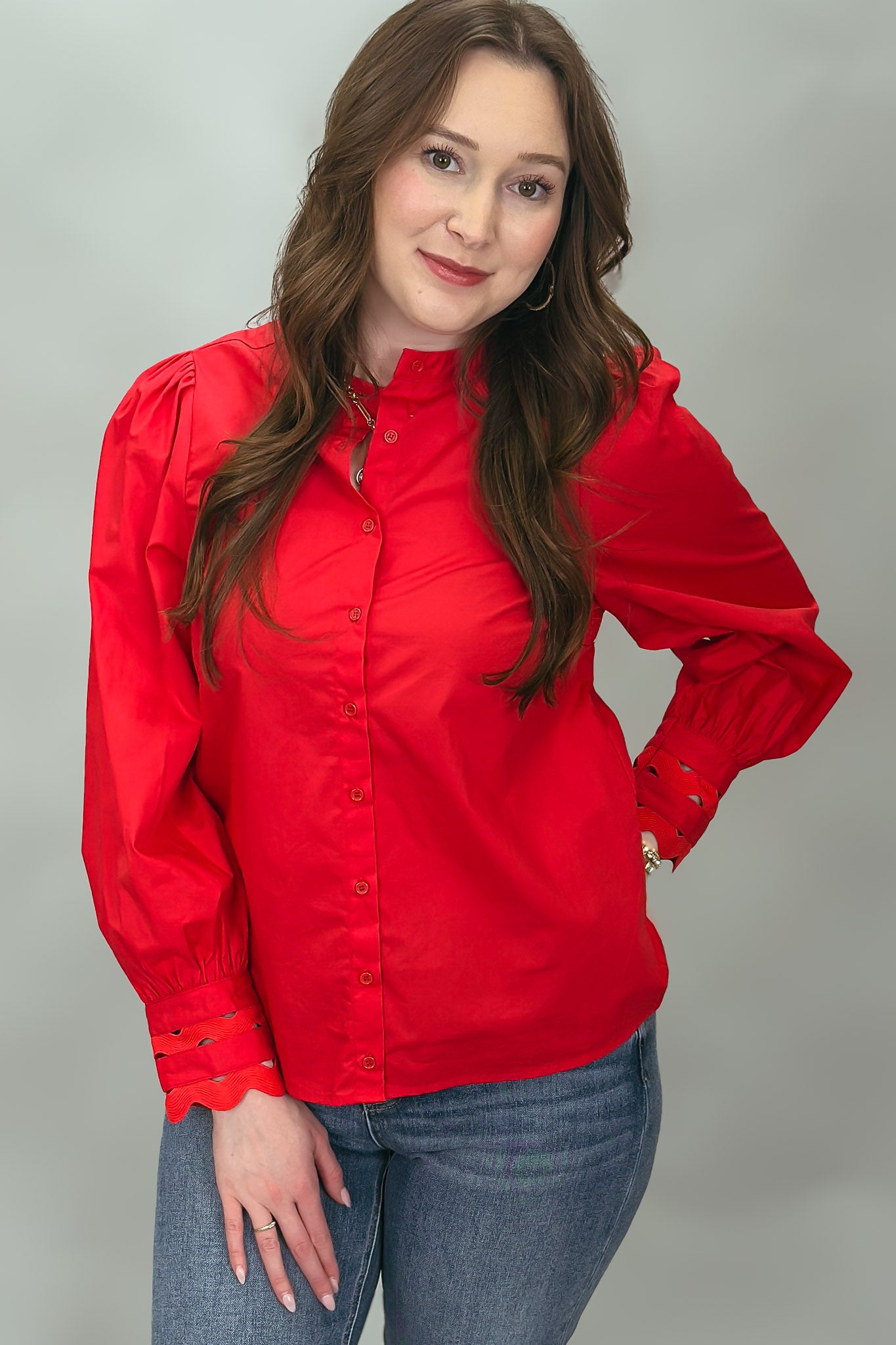 Ziana Button Down Shirt, Red