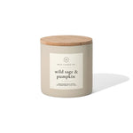Hico Candle Co. Wild Sage & Pumpkin candle in a light-colored container with a brown lid