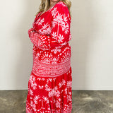 Over You Border Printed Challis Maxi Dress, Red