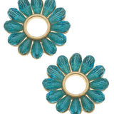 Earring, Faye Glass Flower, Aqua