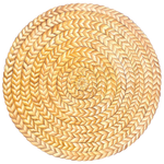 A round woven basket pattern on a placemat, perfect for adding texture and depth to any table setting all year long.