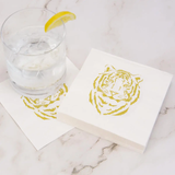 Tiger Cocktail Napkin, White/Gold, 20ct