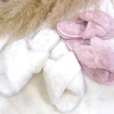 Fuzzy Open-Toe Slippers, Cream Size 5-7