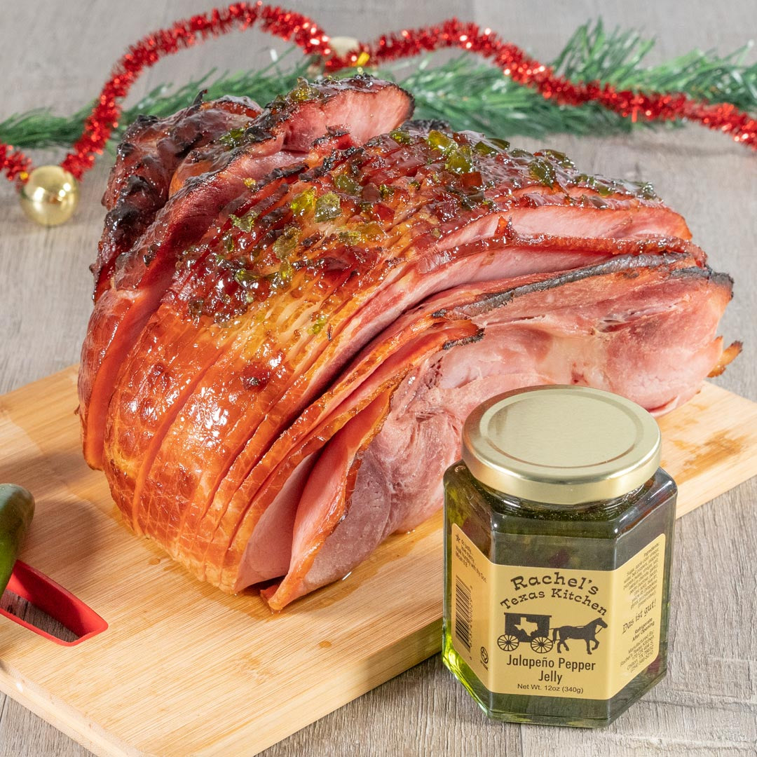 Rachel's Texas Kitchen Jalapeño Pepper Jelly — serving suggestion with glazed ham