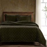 Queen Silk Velvet Quilt 3pc Set (Quilt & Shams), Fern Green