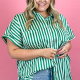 Thinking Of You Striped Collared Top, Green