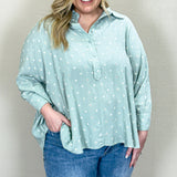 If You Were Mine Embroidery Challis Loose Fit Top, Sage