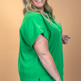 I Can't Help Myself Solid Button-Down Collared Top, Green