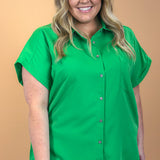 I Can't Help Myself Solid Button-Down Collared Top, Green