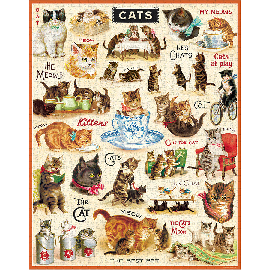 Vintage Cats Puzzle, 1,000 Pieces by Cavallini, vintage cat artwork