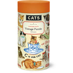 Cavallini Vintage Cats 1,000-piece puzzle tube with illustrated cats and orange lid