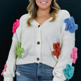 Honey-pie Flower Crocheted Embellished Cardigan, Cream