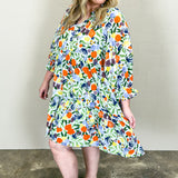 And I Love Her Floral Print 3/4 Sleeve Mini Dress