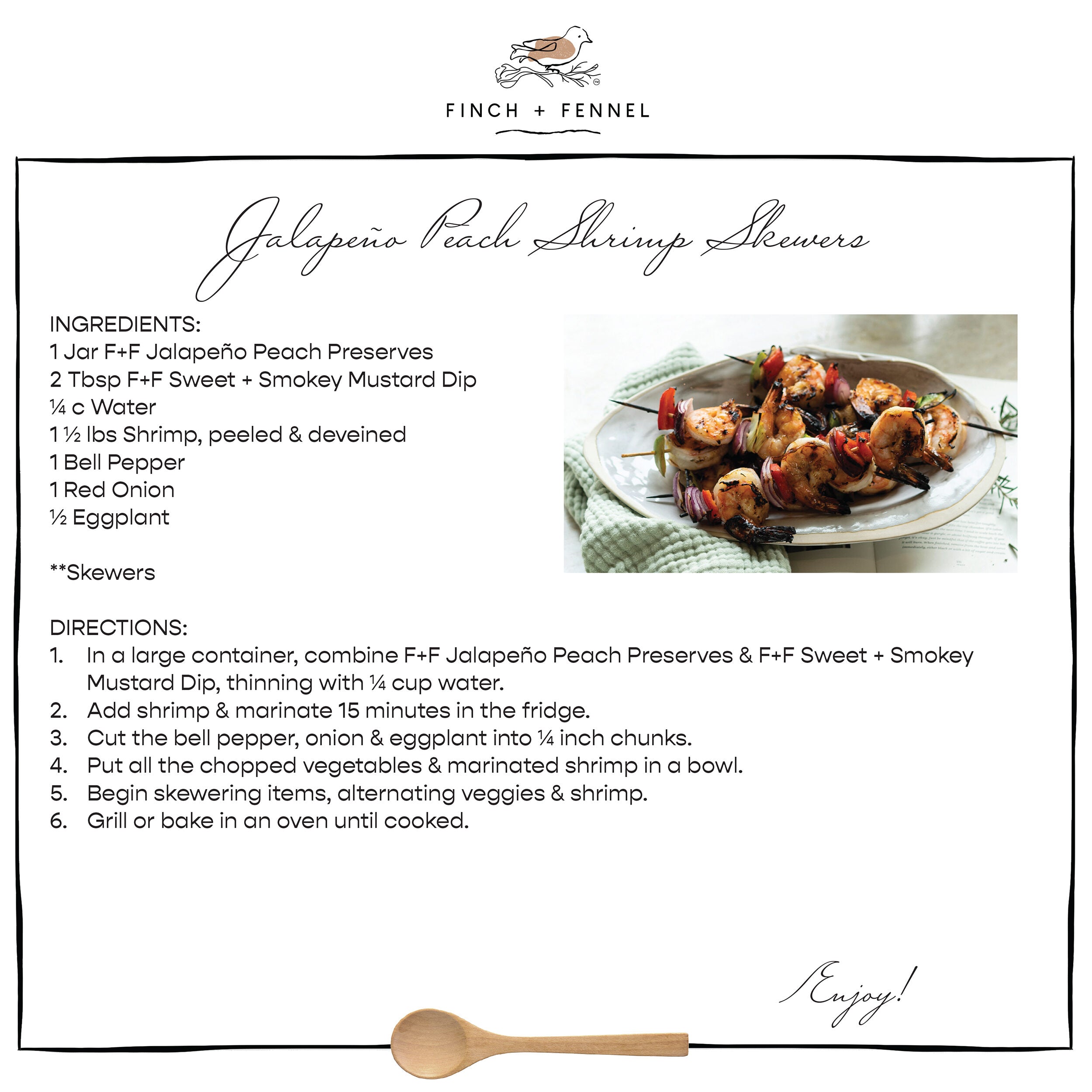 Finch + Fennel Sweet + Smokey Mustard Dip — vendor recipe for jalapeño peach shrimp skewers