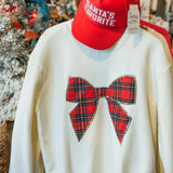 Holly Jolly Holiday Plaid Bow Sweatshirt, Cream